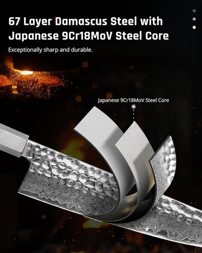 YOTSUBA 3PCS Japanese Damascus Chef Knife Set – Ultra Sharp Hand-Forged High Carbon Steel Blades with 100% Genuine Natural Hardwood Handles, Professional Kitchen Knives for Chopping Meat & Vegetables