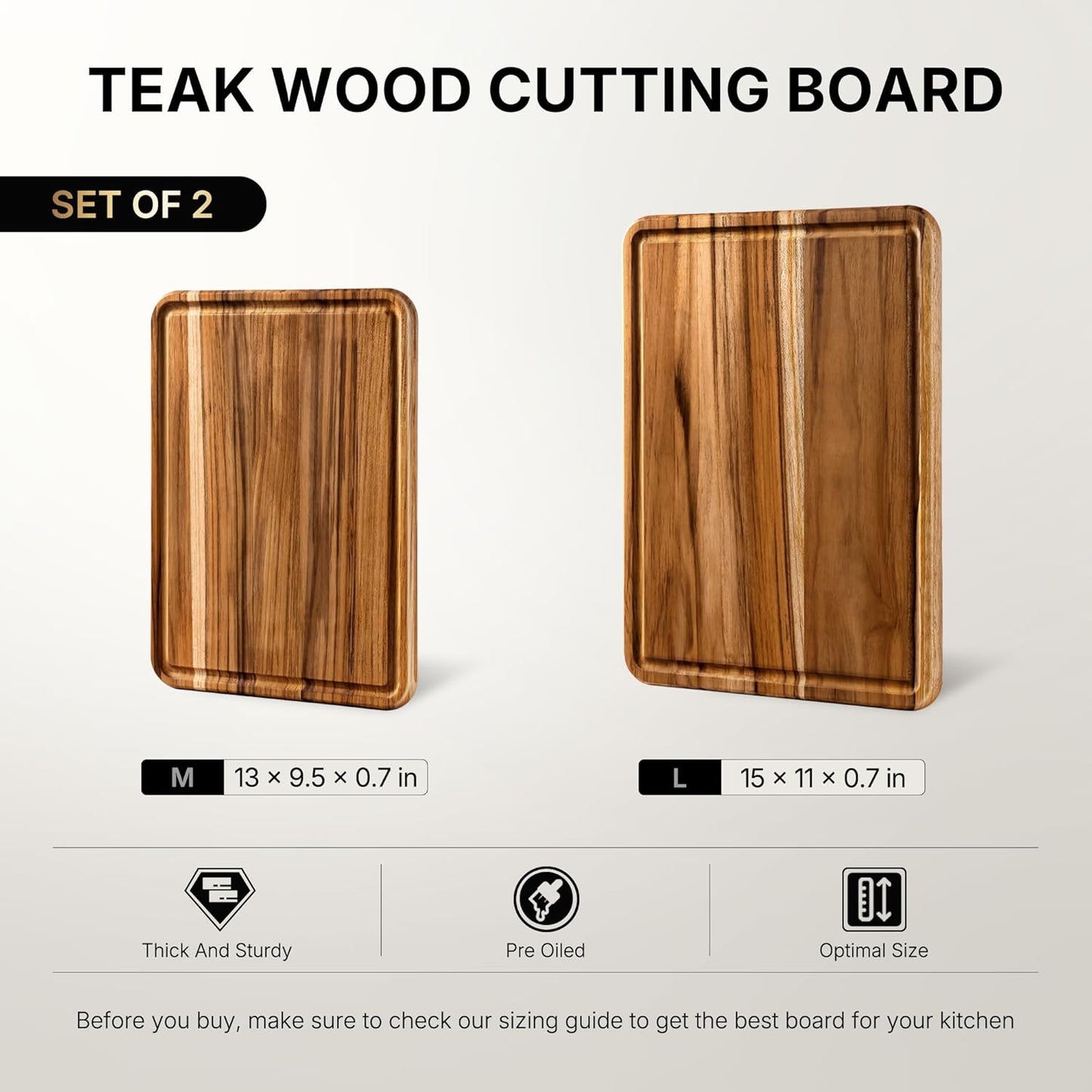 4 Pack Teak Cutting Board Set for Kitchen Heavy Duty Non Toxic Non Slip Solid Thick Wood Haus Chopping Board Extra Large Big Small Meat Best Wooden Charcuterie Board
