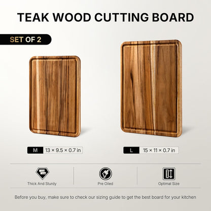 4 Pack Teak Cutting Board Set for Kitchen Heavy Duty Non Toxic Non Slip Solid Thick Wood Haus Chopping Board Extra Large Big Small Meat Best Wooden Charcuterie Board