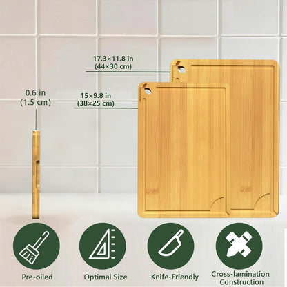 Cutting Boards for Kitchen, Bamboo Cutting Board Set of 3 with Storage Stand, Deep Carbonized Chopping Boards with Deep Juice Grooves and Side Handles for Meat, Vegetables, Fruit and Meal Prep