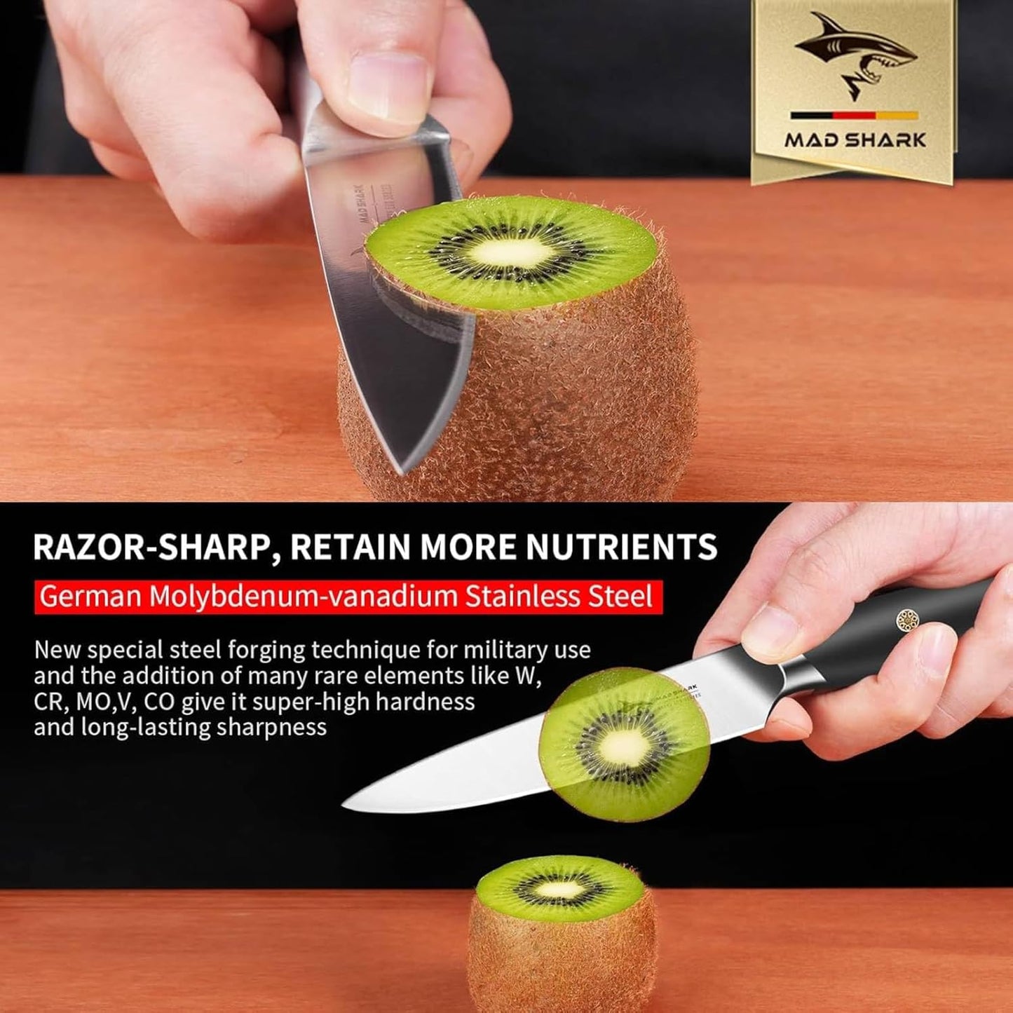 MAD SHARK 3.5 inch Paring Knife, Small Kitchen Knives Ergonomic Handle, Ultra Sharp Fruit Knife for Fruits,Vegetables, Forged Synergy by German Stainless Steel