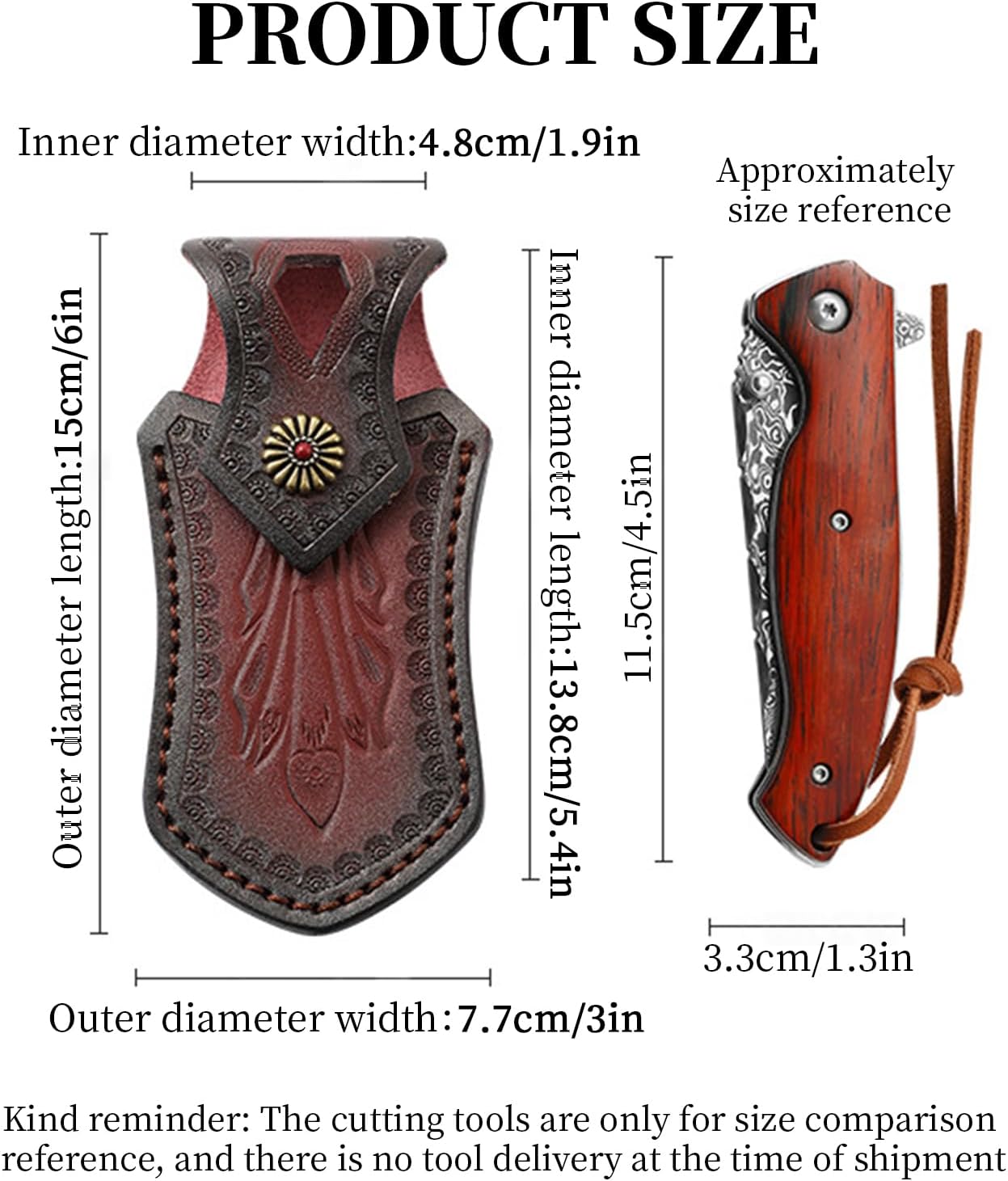 Leather Knife Pouch for Folding Knives,Pocket Knife Belt Sheath,EDC Tool Pouch Knife Case with Snap Closure and Loop,for Outdoor Hunting Camping, for 4.5" Knife