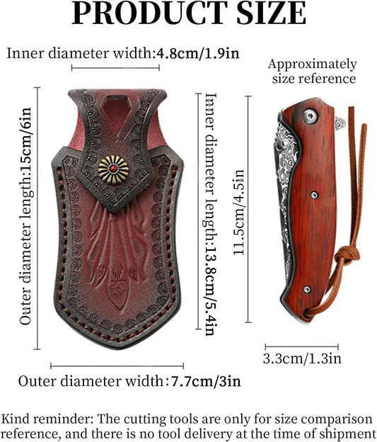 Leather Knife Pouch for Folding Knives,Pocket Knife Belt Sheath,EDC Tool Pouch Knife Case with Snap Closure and Loop,for Outdoor Hunting Camping, for 4.5" Knife