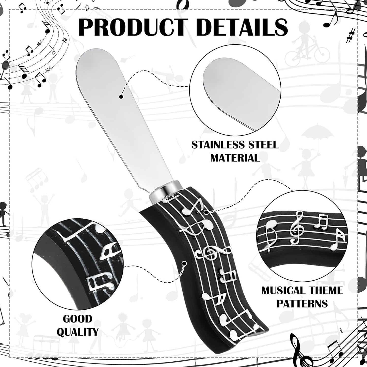 8 Pcs Musical Note Cheese Spreader Butter Knife Set Stainless Steel Cheese Spreader Multipurpose Butter Jam Dip Graduation Gift Table Decoration