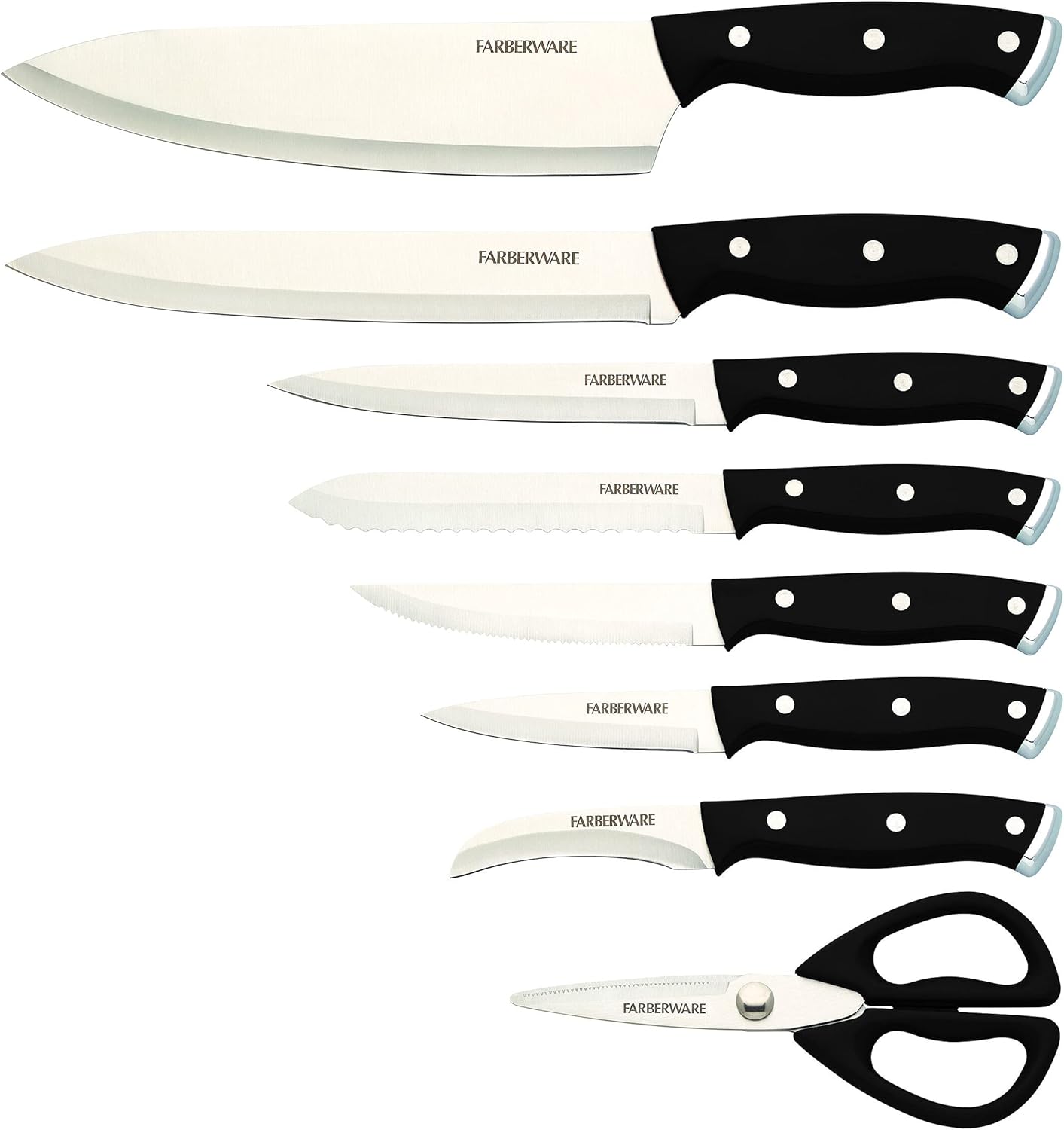 Farberware Edgekeeper Triple Riveted Slim Knife Block Set with Built in Sharpener, 14-Piece, Navy
