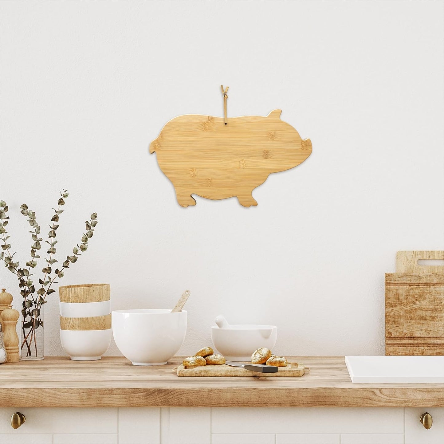 Totally Bamboo Pig Shaped Bamboo Wood Cutting Board and Charcuterie Board