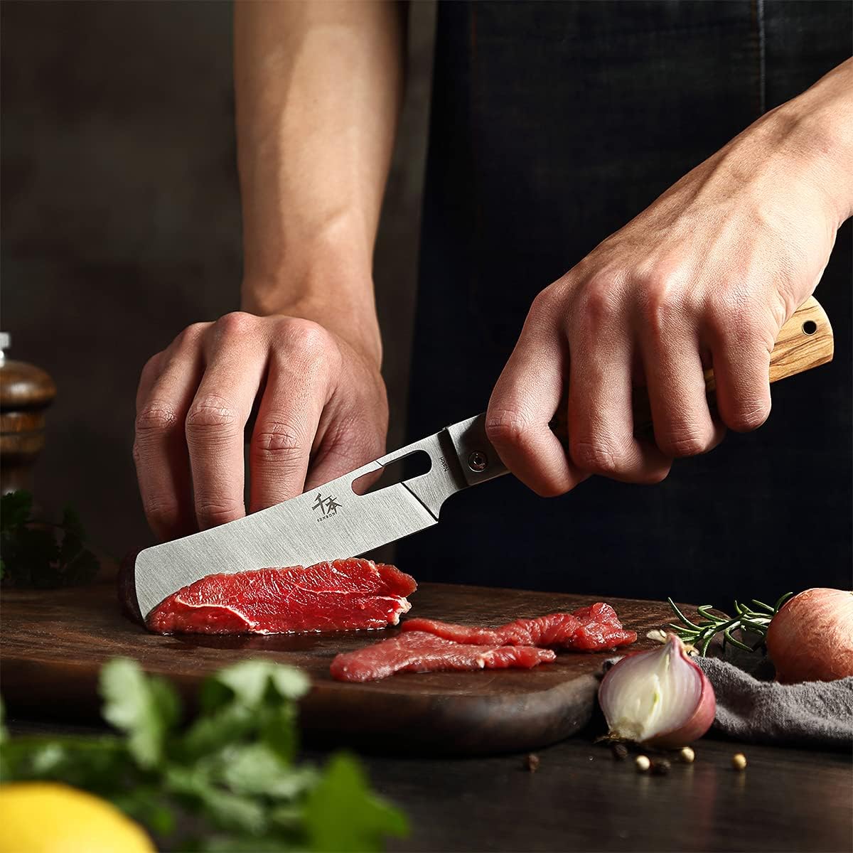 SENBON 440A stainless steel Gift wrapped 4 piece set sharp pocket folding Japanese chef knife universal peeling knife bread knife set portable kitchen knives with natural olive handle