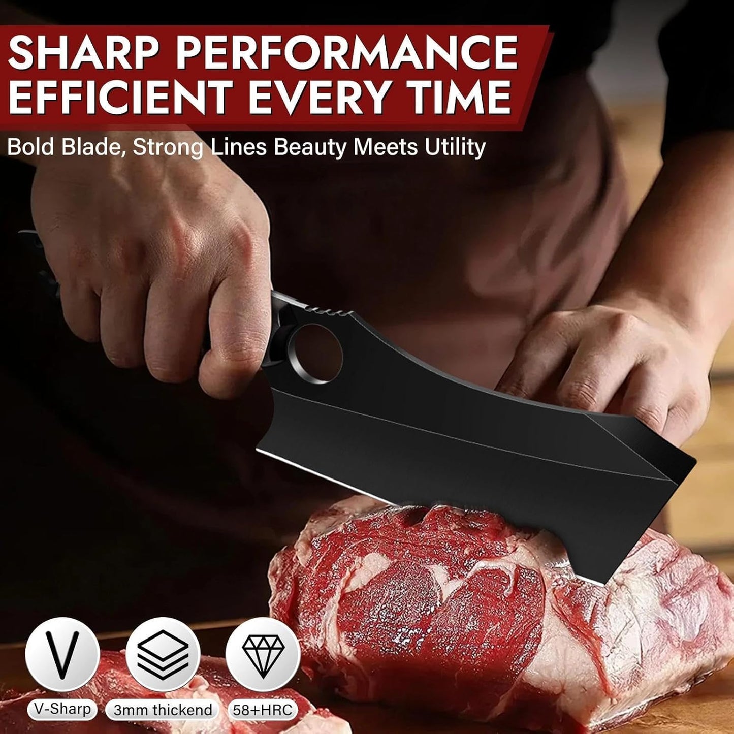 Huusk Japanese Chef Knife Set - Hand Forged Kitchen Knives for Meat Cutting - ATS-34 Carbon Steel Knives Set with Wooden Handle - Viking Cooking Knife Sets for BBQ Christmas Gift for Men and Women