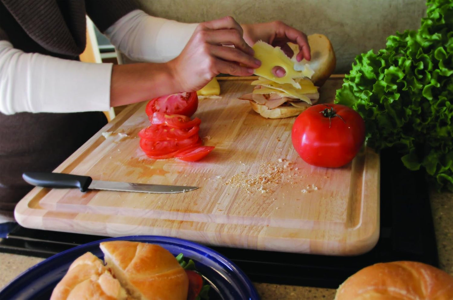 Camco - Hardwood Cutting Board and Stove Topper with Non-Skid Backing, Includes Flexible Cutting Mat (43753)