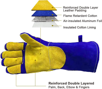 Welding Gloves Large 16 Inches 932℉ Heat Resistant Leather Forge/Mig/Stick Fire Resistant Gloves