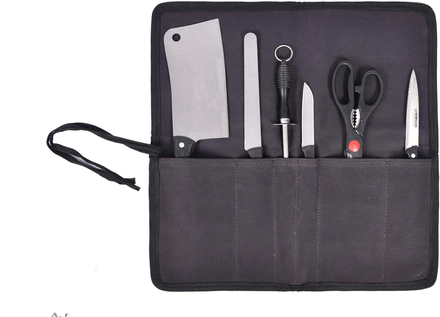 Aaron Leather Goods Professional Knife Roll Bag, 6-Slot Chef Knife Case, Brown Genuine Leather (Seaweed)