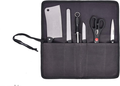 Aaron Leather Goods Professional Knife Roll Bag, 6-Slot Chef Knife Case, Brown Genuine Leather (Seaweed)