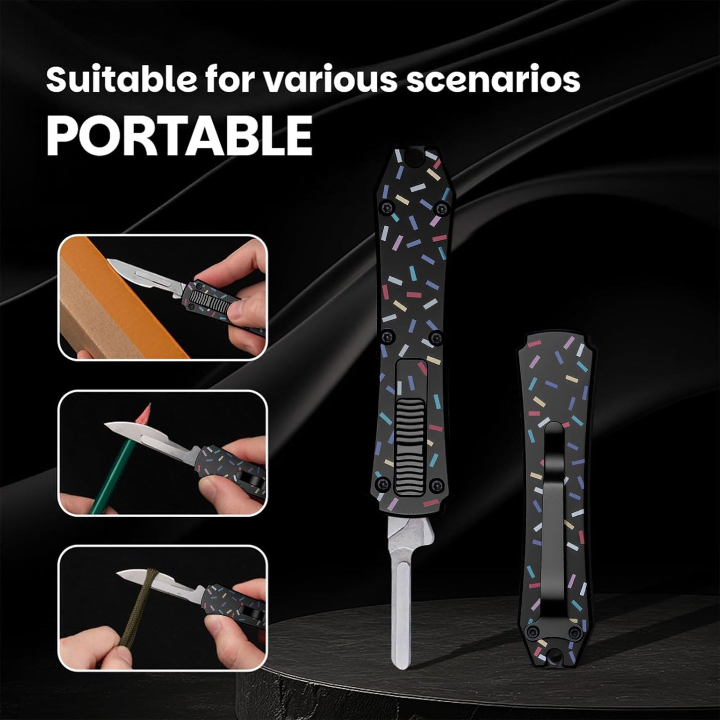 Automatic Utility Knife,All Metal Construction Carbon Stainless Steel Blade,Box Cutter Quick Change Retractable,EDC Push Button with Clip,10PCS #23 Blades Replacement,Stars&Stripes