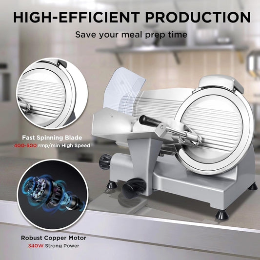 Meat Slicer Machine for Home Use - Deli Slicer with 7.5" Stainless Steel Blade, 1-15mm Adjustable Thickness, Electric Food Slicers for Meat, Ham, Bread, Cheese, Easy to Clean (Silver)