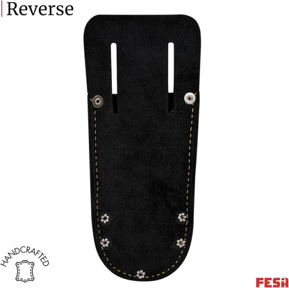 FESA Leather Utility Knife Pouch - Top Grain Leather Knife Pouch for Belt with 2 Pen/Pencil Pockets & Heavy Duty Reinforced Rivets - Fits Belts up to 2" - Handcrafted