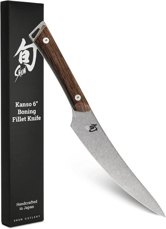 Shun Kanso 6" Boning and Fillet Knife, Handcrafted Japanese Curved Boning Knife, AUS10A Stainless Steel Blade, Tagayasan Handle, Meat and Fish Tool for Professional and Home Chefs