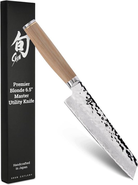 Shun Premier 6.5" Master Utility Knife, Handcrafted Japanese Knife, VG-MAX Core with Damascus Stainless Steel Cladding, Pakkawood Handle, Precision and Sharpness for Professional and Home Chefs