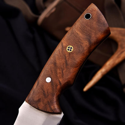 Fixed Blade Hunting Forged Tracker Knife - 8 Inches Carbon Steel Razor Sharp Blade Full Tang Bushcraft Knives with Premium Leather Belt Sheath. Used For Hunting Outdoor Camping, Hiking, Skining Knife.