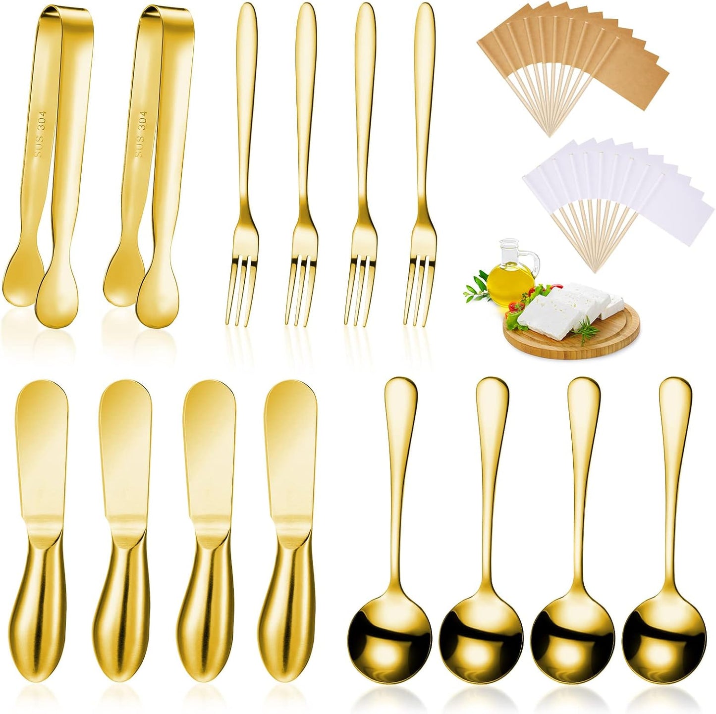 14 Pieces Charcuterie Board Accessories Cheese Spreader Knives Set Stainless Steel Charcuterie Utensils Spreader Knives Mini Serving Tongs Spoons and Forks for Cheese and Pastry Making(Silver)