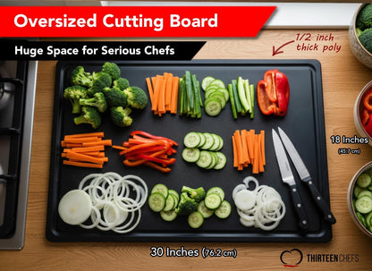 Commercial Grade Plastic Cutting Board with Juice Groove - 18 x 12 Inch for Carving Meat, Grilling, BBQ - 1/2" Thick White HDPE Poly for Food Service