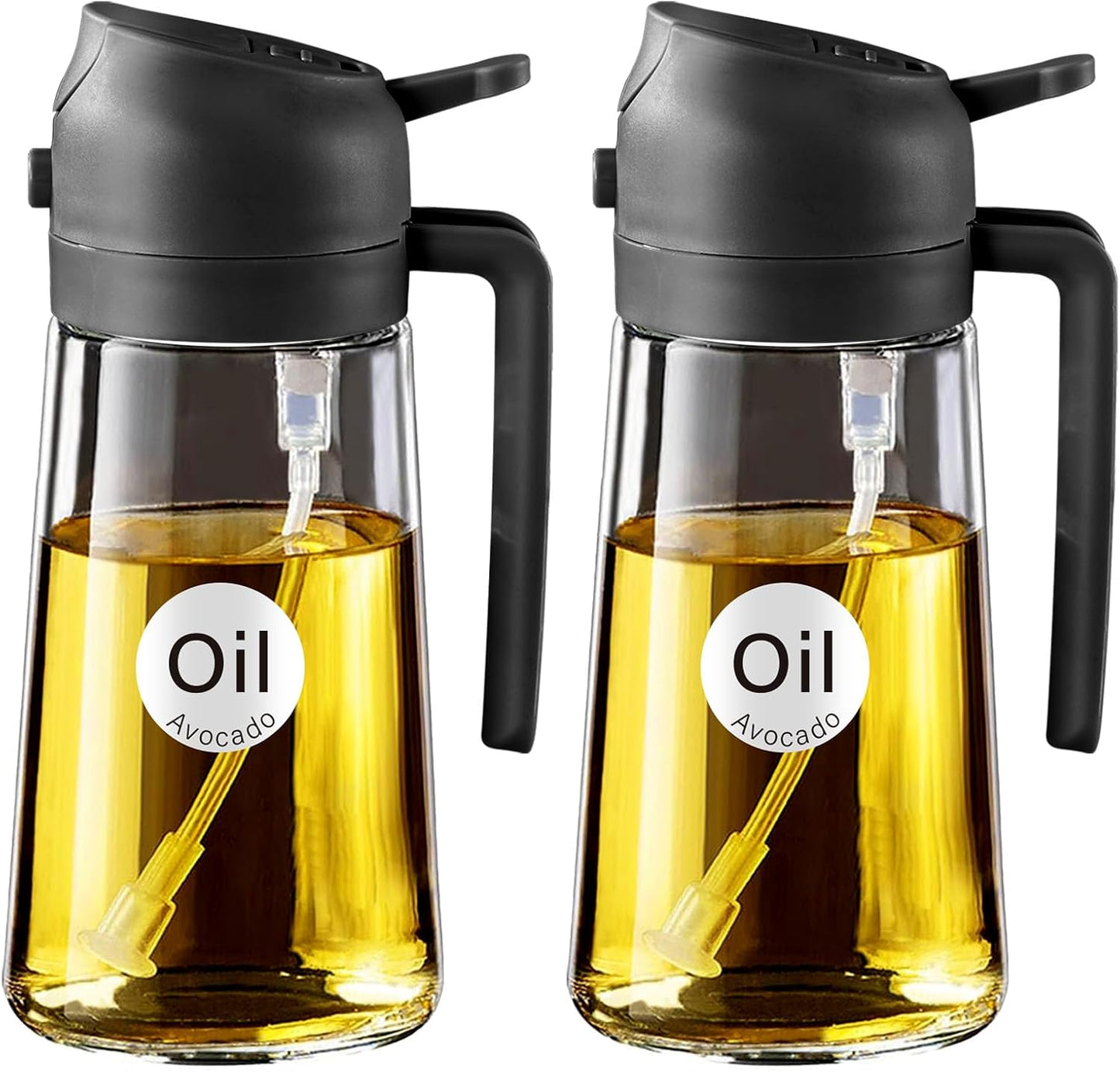 YARRAMATE 16oz/470ml Glass Olive Oil Sprayer for Cooking with Stickers, 2 in 1 Oil Dispenser for Kitchen Gadgets, Food Grade Premium Spray Bottle for Salad, Frying, BBQ (Creamy White)