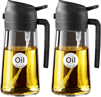 YARRAMATE 16oz/470ml Glass Olive Oil Sprayer for Cooking with Stickers, 2 in 1 Oil Dispenser for Kitchen Gadgets, Food Grade Premium Spray Bottle for Salad, Frying, BBQ (Creamy White)