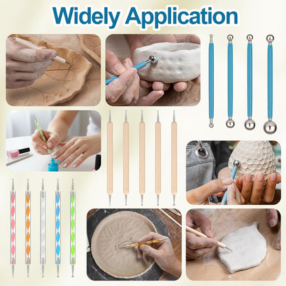 Amrules Clay Tools Kit, 12 PCS Polymer Clay Cutter Tools, Rectangle Shape Acrylic Press Board and Roller Pin Supplies Suitable for Shaping, Carving, Pottery Craft and DIY Projects