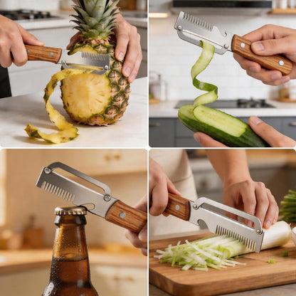 Multifunctional Vegetable Peeler, 2 in 1 Stainless Steel Fruit Veggie Peeler, Handheld Potato Peeler Knife with Bottle Opener Kitchen Tool for Peeling Carrrot Pineapple Pumpkin Papaya(2 Pack)
