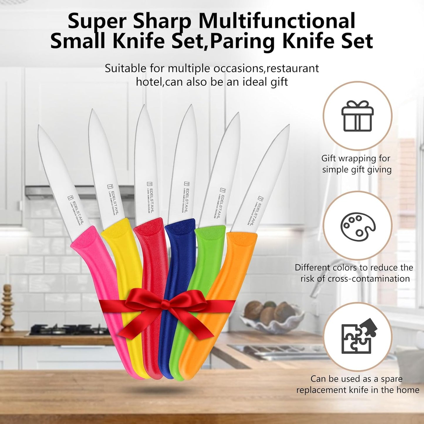 Paring and Garnishing Knife,Fruit Knife Set,12 Pieces Stainless Steel Paring Knives,Straight Edge Small Knife Set for Cutting Fruits and Vegetable,Spear Point,Ergonomic Handle,Multicolor