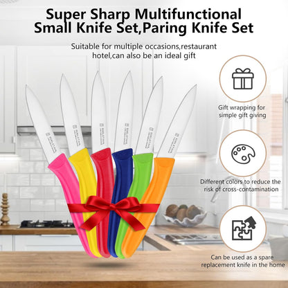 Paring and Garnishing Knife,Fruit Knife Set,12 Pieces Stainless Steel Paring Knives,Straight Edge Small Knife Set for Cutting Fruits and Vegetable,Spear Point,Ergonomic Handle,Multicolor