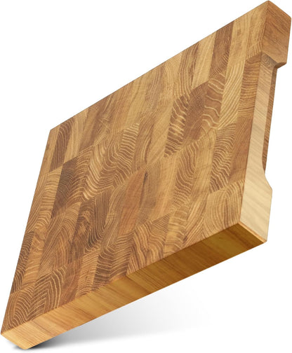 End Grain Cutting Board 12"x10", Butcher Block Oak Wood Chopping Board with Non-Slip Feet & Handles, Charcuterie Board, Knife-Friendly, Serving Cutting Board for Kitchen