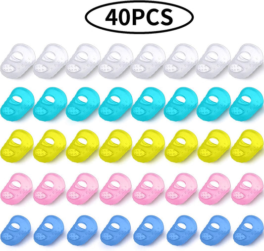 Frienda 40 Pieces Guitar Fingertip Protectors Silicone Finger Guards Anti-slip Finger Protection Covers Caps for Stringed Instruments Guitar Mandolin Bass Counting Sewing, 5 Sizes