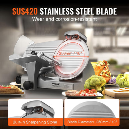 VEVOR Meat Slicer, 7.5 inch 200W Electric Deli Slicer Machine with SUS420 Blade, 0-0.6 inch Adjustable Thickness, ETL Certified Home Food-Slicer for Meat, Ham, Baguett, Steak