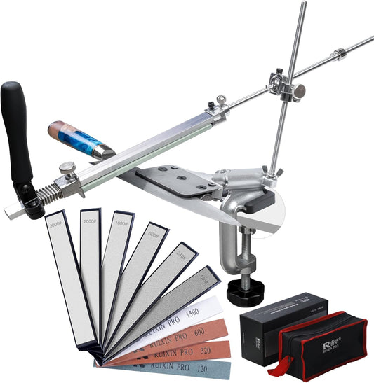CWOVRS Knife Sharpening System, RX-008 Professional Knife Sharpener, 360° Flip Rotation, Upgraded Metal Fixed Angled Knife Sharpener, Kitchen Chef Knife Sharpening Kit with 10 Stones
