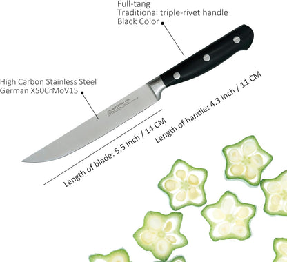 Serrated Utility Knife - MATTSTONE HILL 4.7" Kitchen Knife, German Stainless Steel Vegetable Knife, Paring Knife, Triple Rivet Handle