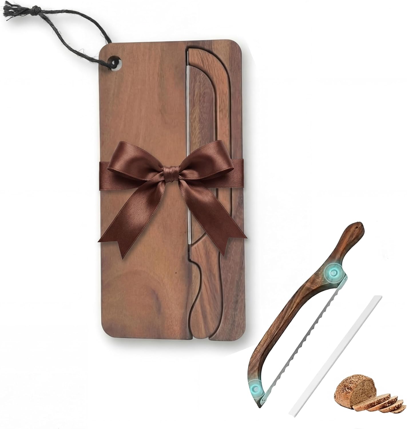 Magnetic Acacia Wood Bread Board and Knife Set –bread cutting board with knife, bread slicer for sourdough rounds,Unique Baking Gift for Women Bakers,Mother Gift Sourdough Wedding Gift