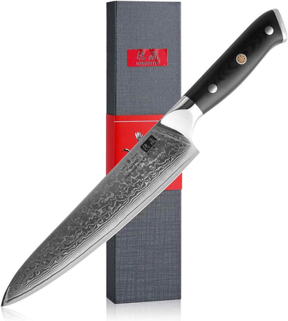 Chef Knife 8 Inch, Japanese Damascus Kitchen Knife Stainless Steel Cladding, Professional Ultra-Sharp Home Utility Knife with G10 Handle Gift Box (Chef Knife)