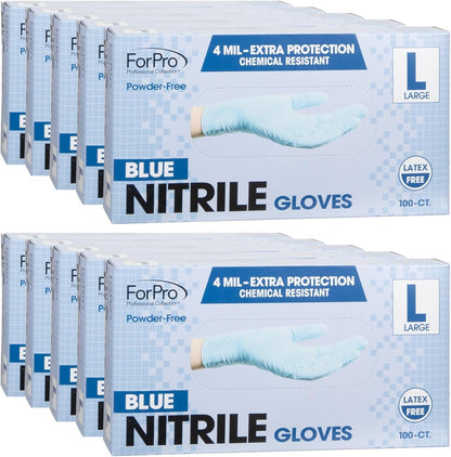 ForPro Disposable Nitrile Gloves, Chemical Resistant, Powder-Free, Latex-Free, Non-Sterile, Food Safe, 4 Mil