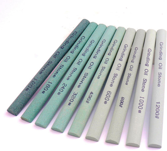 9pcs Round Green Carbon Sharpening Stone 120#-1200# Honing Sticks Set, Green Silicon Carbide Whetstone Kit for Moldel, Metal & Cutting Tools (Round 150mm*12mm)