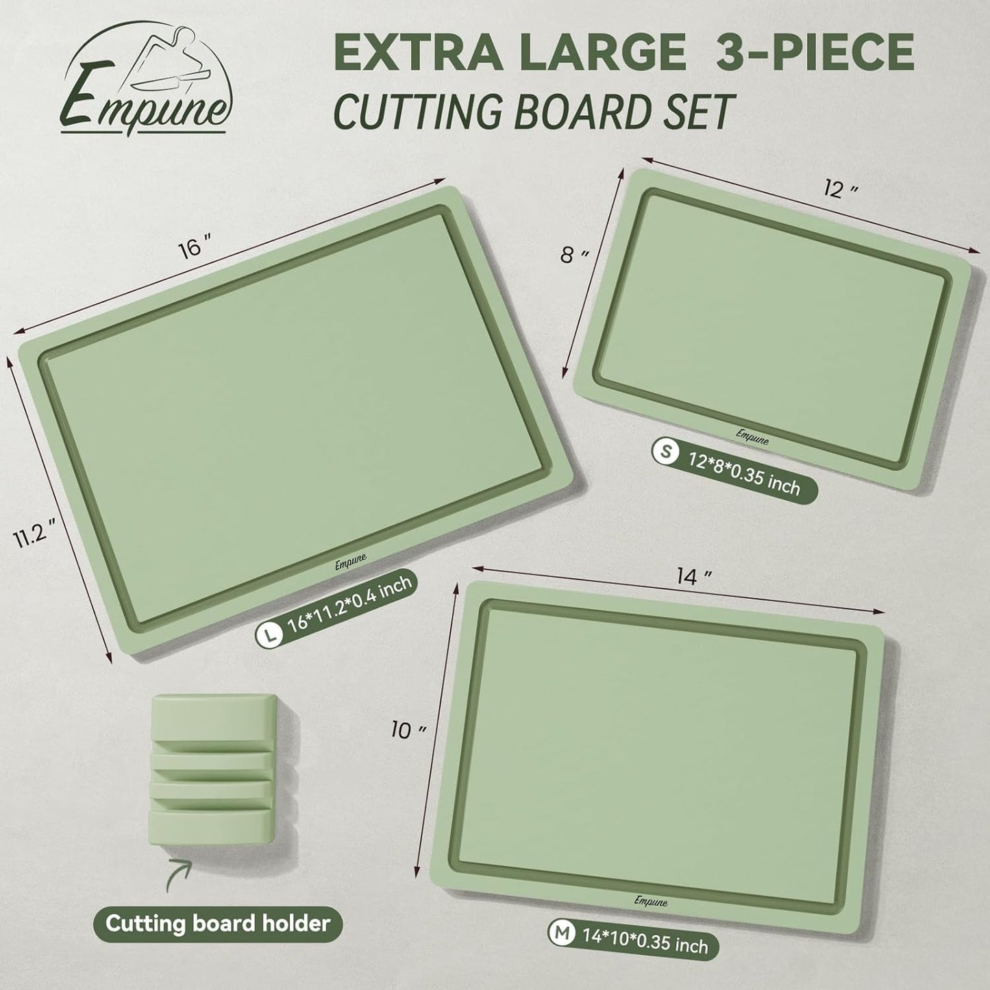 Empune 3-Piece Plastic Cutting Boards for Kitchen - Thick & Non-Slip Chopping Board Set with Juice Grooves, Dishwasher Safe, BPA Free, Includes Large & Small Sizes, Gray