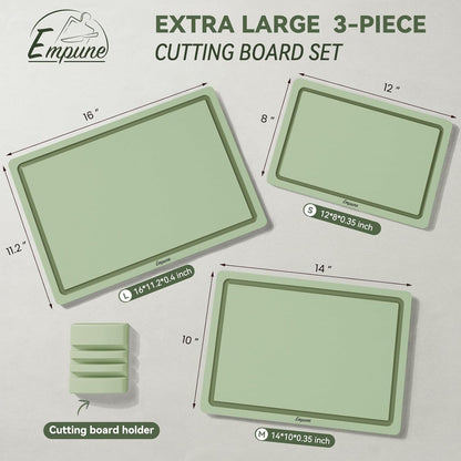 Empune 3-Piece Plastic Cutting Boards for Kitchen - Thick & Non-Slip Chopping Board Set with Juice Grooves, Dishwasher Safe, BPA Free, Includes Large & Small Sizes, Gray
