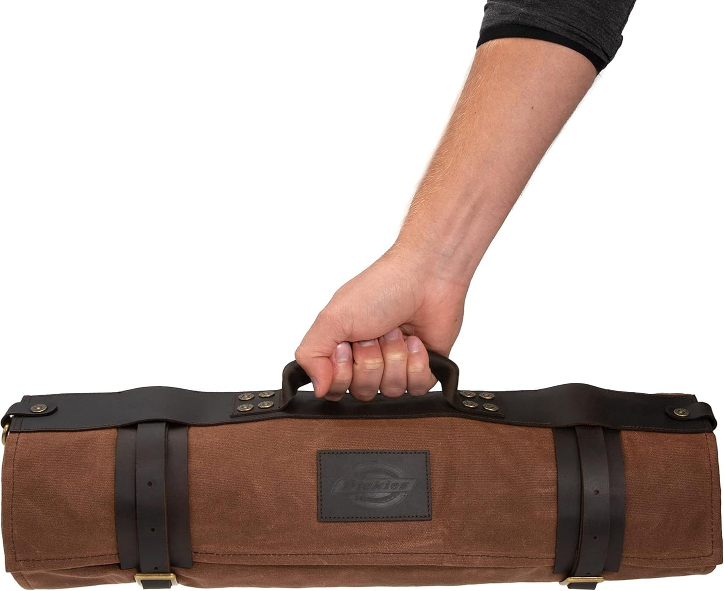 Dickies Chef Knife Roll Bag Portable Organizer and Cutlery Storage Roll, Waxed Canvas and Leather, Medium