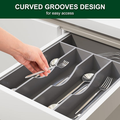 Bellsal Natural Utensil Organizer 12.5 Inch Silverware Organizer for Drawer Utensil Holder Cutlery Organizer Kitchen Drawer Organizer 7 Compartment Small Narrow Bamboo