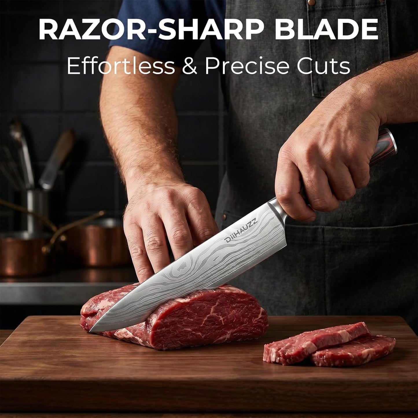 DiiHAUZZ 7 Inch Fillet Knife for Fish, Razor Sharp Boning Knife High Carbon Stainless Steel for Poultry Deboning and Meat Cutting, Japanese Filleting Knives with Ergonomic Pakkawood Handle, Sheath
