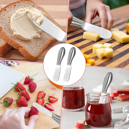 Linwnil 4-Piece Stainless Steel Butter Knife Set - Cheese & Butter Spreader Knives - Charcuterie Utensils - Dishwasher Safe - Silver