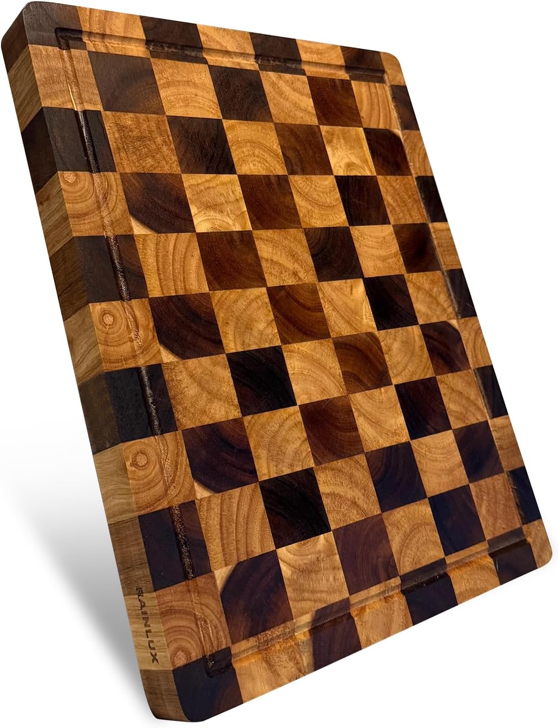 Walnut Wood Cutting Board for Kitchen, End Grain Chopping Board with Juice Groove, Heavy Duty Checkered Board for Cheese and Vegetables, Non-slip Feet, 14" × 11" × 1.5"