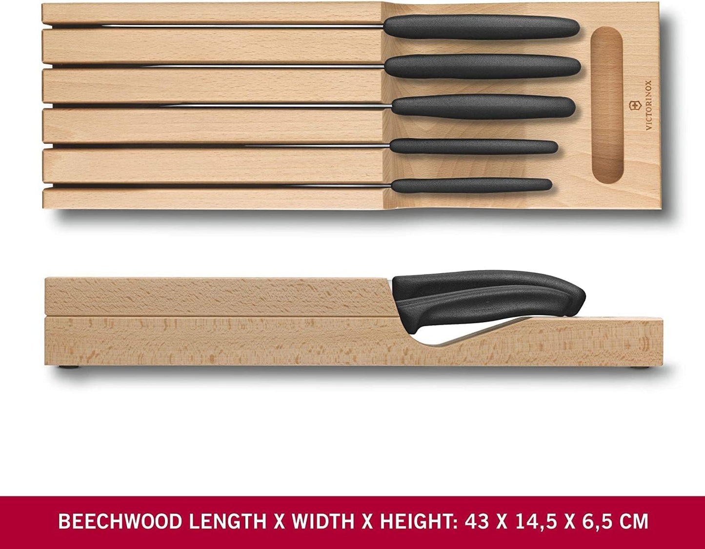 Victorinox Swiss Classic In-Drawer Holder & Knife Set - Includes Organizer and Bread, Santoku, Carving, Paring, Tomato, & Table Knives - 6-Piece Set