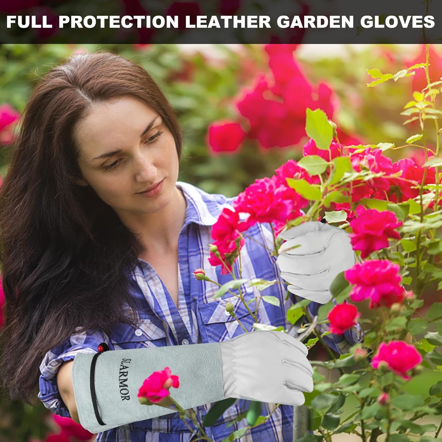 Long Gardening-Gloves Women/Men-Thorn proof Rose Pruning Heavy Duty Gauntlet, Best Garden Gifts for Gardener-L