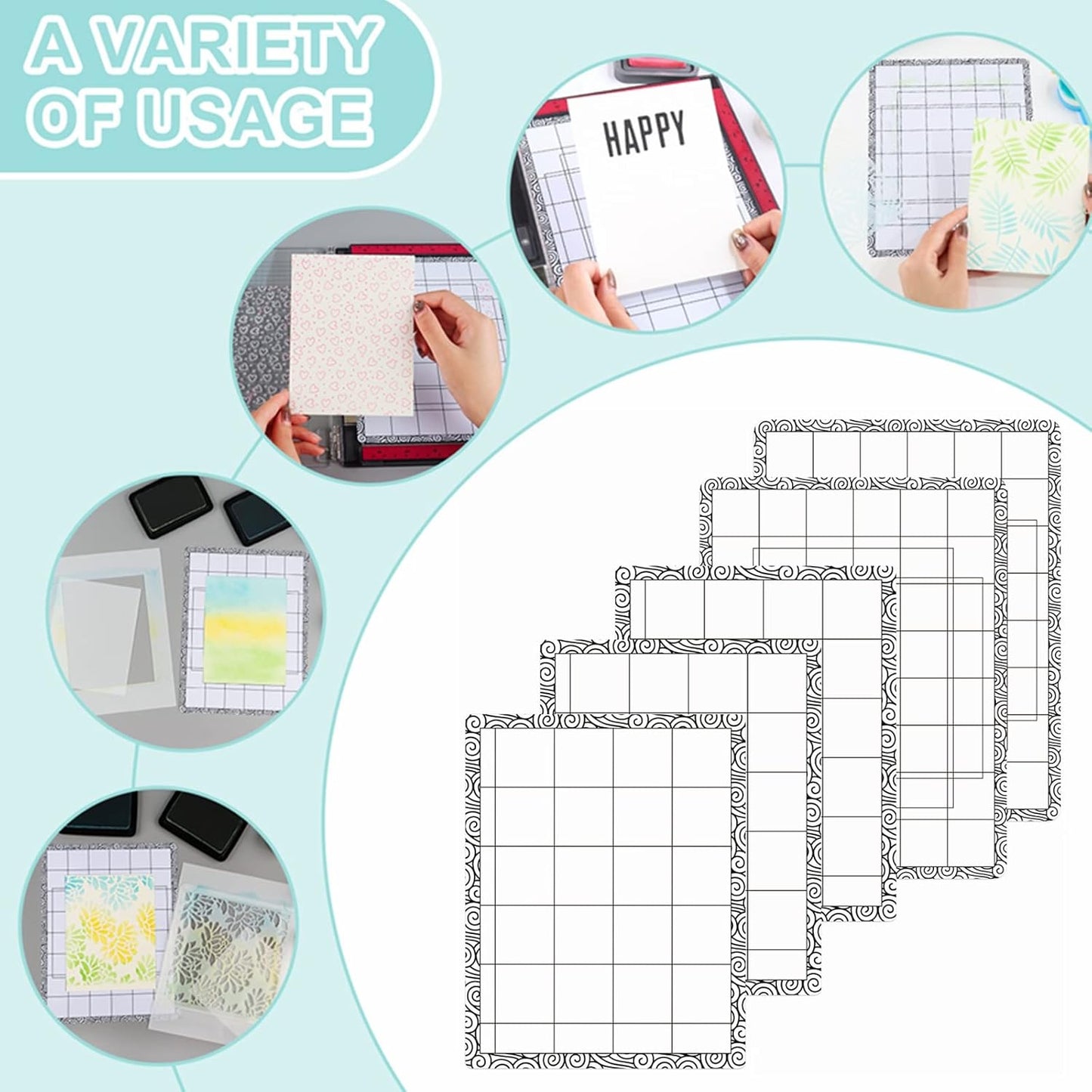 Sticky Non-Slip Flexible Gridded Stamp Mats Grid Sheets 2 PCS Low Stick Mat and 1 Blending Buddy Set,Laser Template with Stuckable Hole,Multi-Use Tack Adhesived Sheet Scrapbooking Craft Accessory