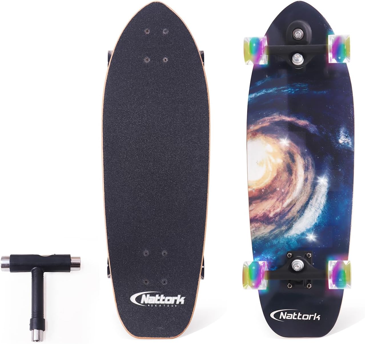 Nattork Complete Kid Skateboards 29" x 9" Youth Cruiser Skateboard for Beginners Double Kick Deck Concave Girls or Boys Skateboard
